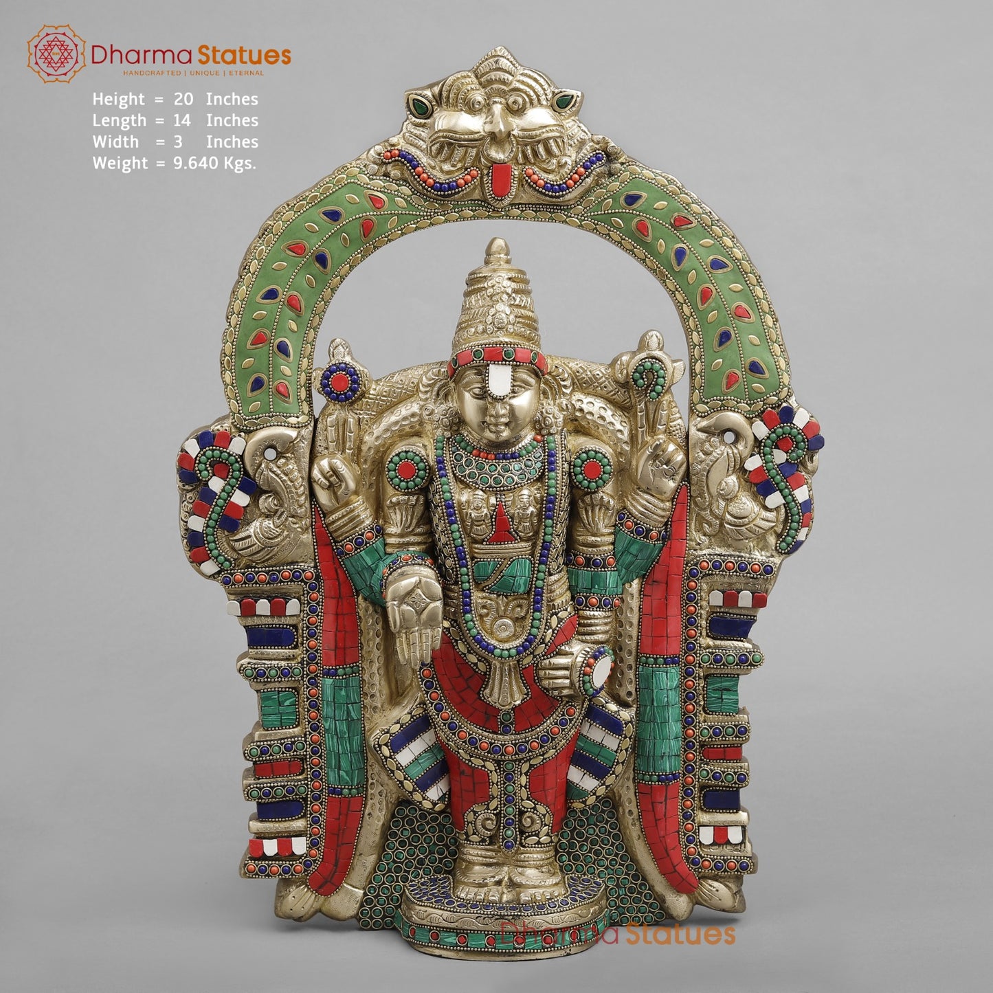 Brass Tirupati Balaji wall Hanging Plate, Fine stone work 20”