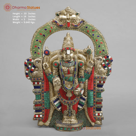 Brass Tirupati Balaji wall Hanging Plate, Fine stone work 20”