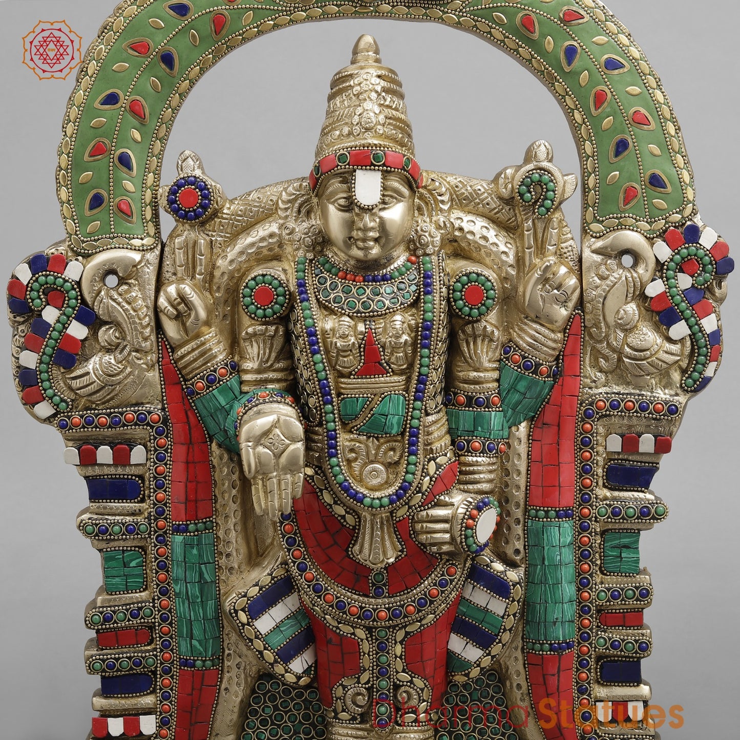 Brass Tirupati Balaji wall Hanging Plate, Fine stone work 20”