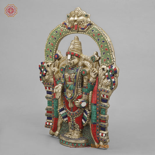 Brass Tirupati Balaji wall Hanging Plate, Fine stone work 20”