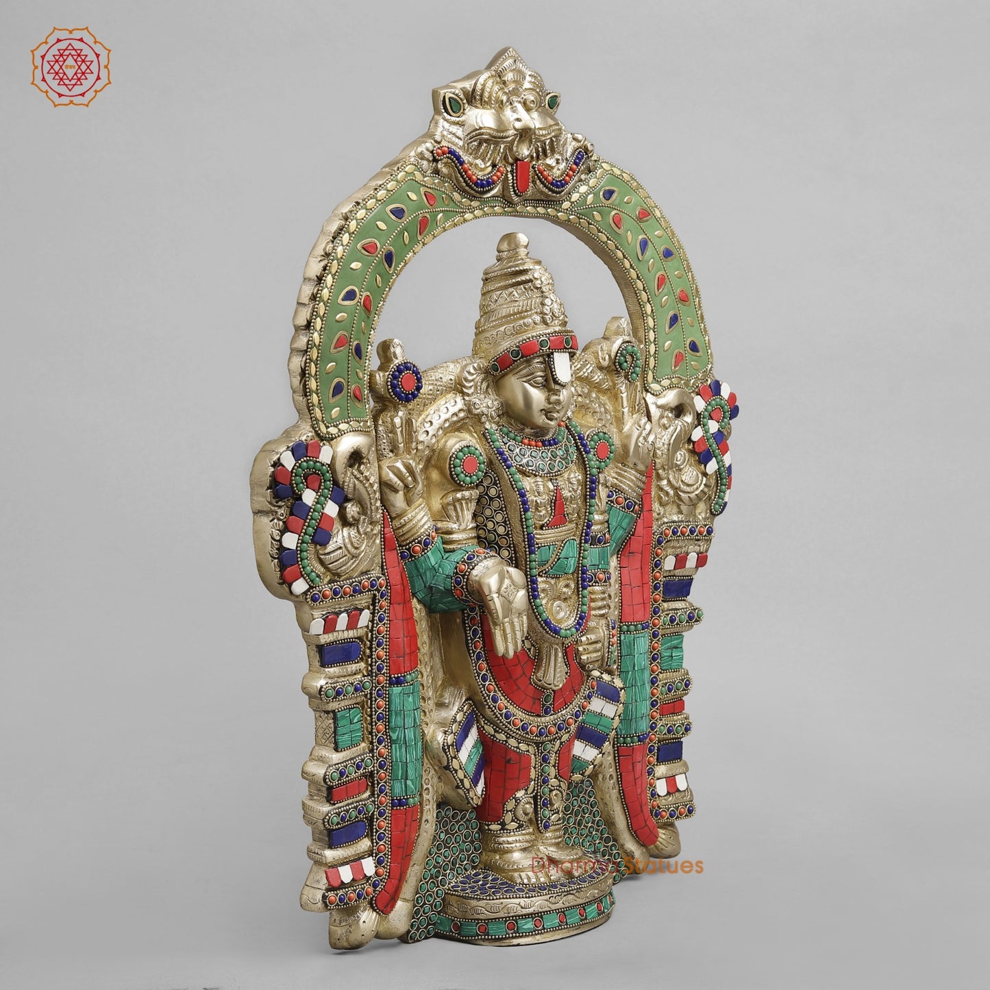 Brass Tirupati Balaji wall Hanging Plate, Fine stone work 20”