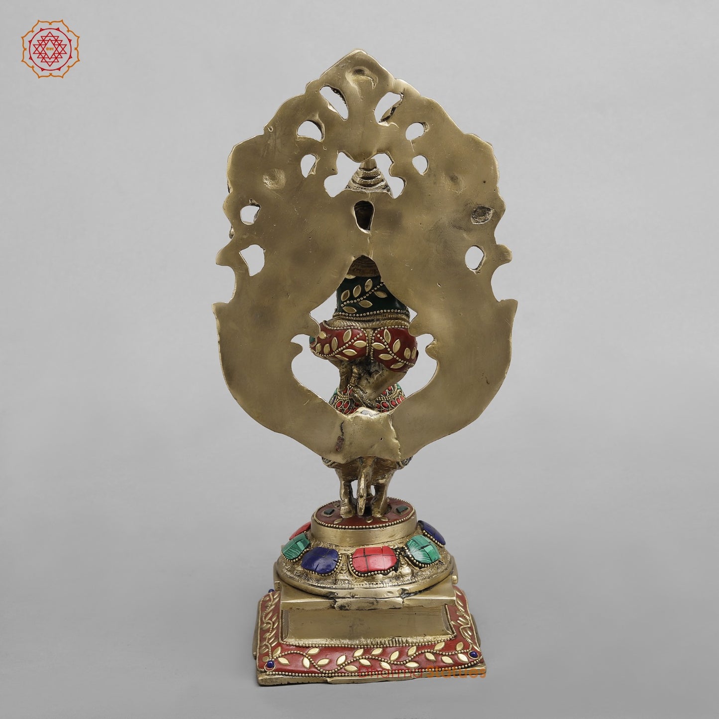 Brass Ganesh Seated On Peacock, Fine Stone work 14”