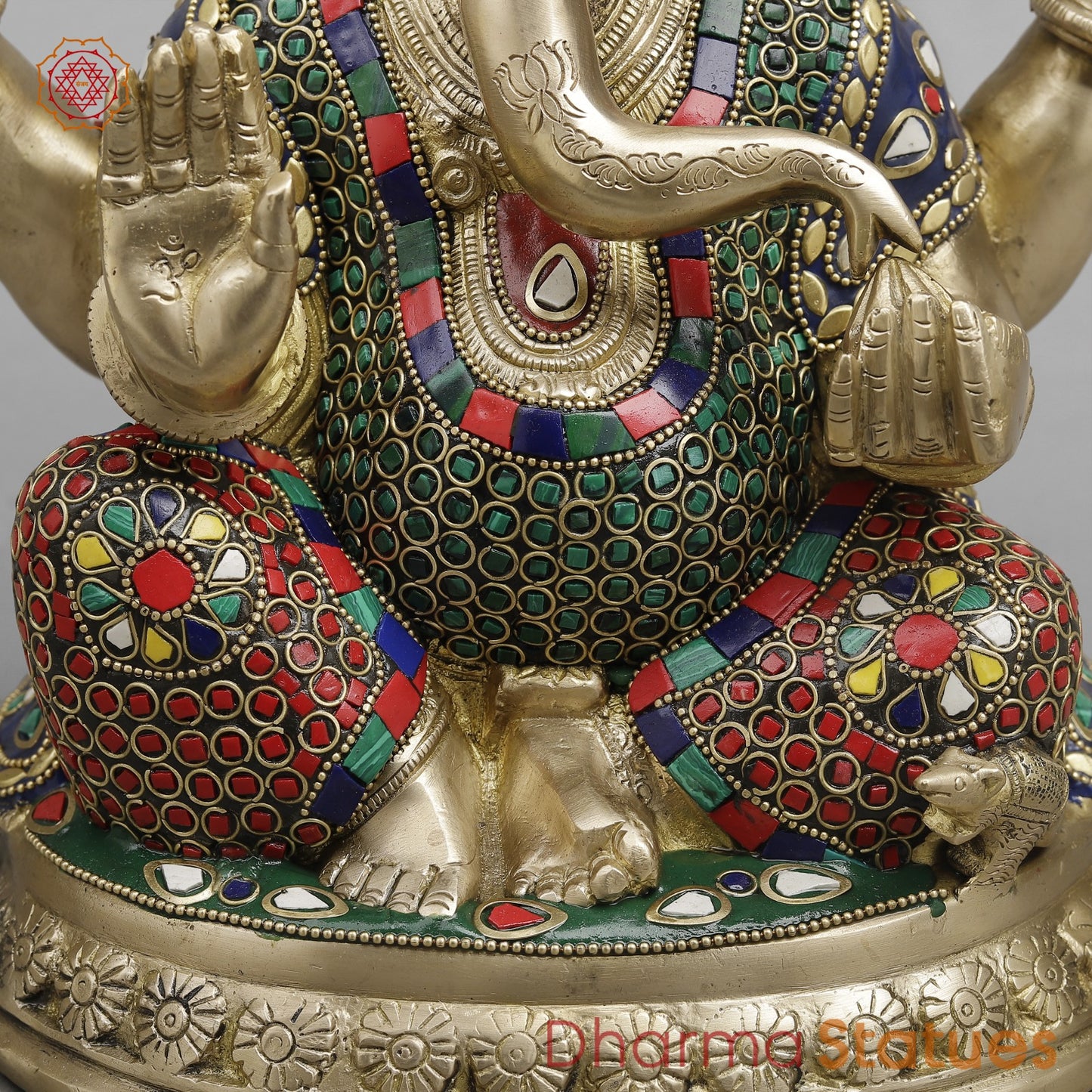 Brass Pooja Ganesh, Fine stone work 12”