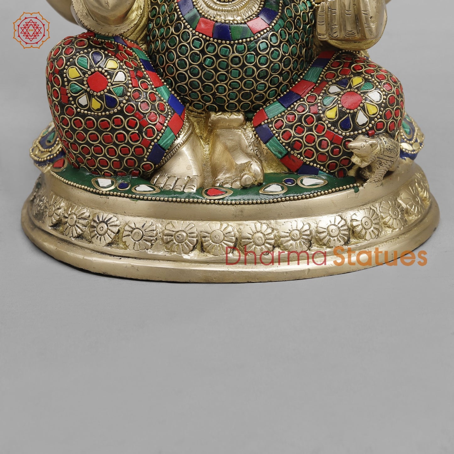 Brass Pooja Ganesh, Fine stone work 12”