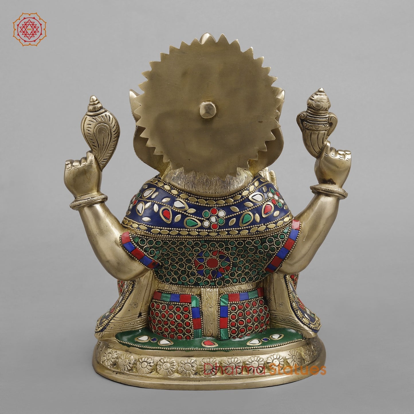 Brass Pooja Ganesh, Fine stone work 12”