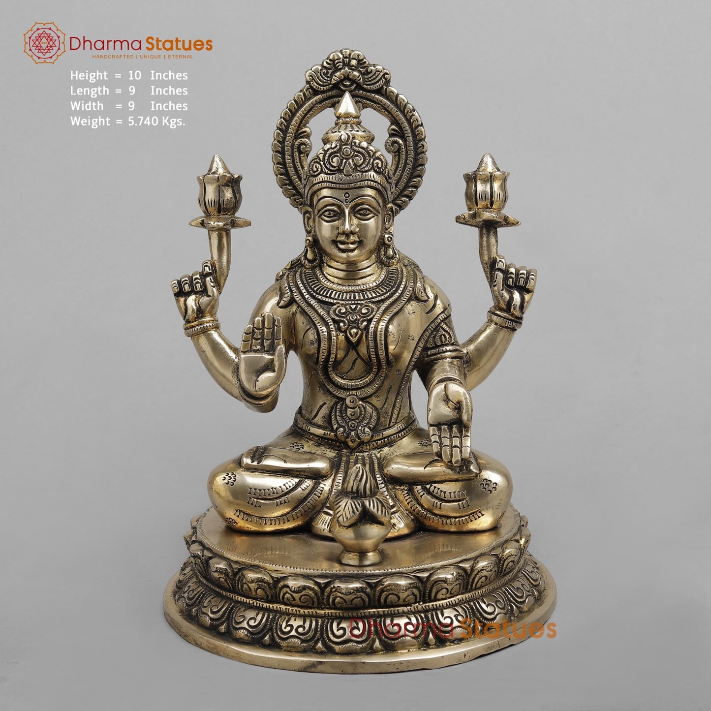 Brass Laxmi Seated Fine, Smooth finish 10”