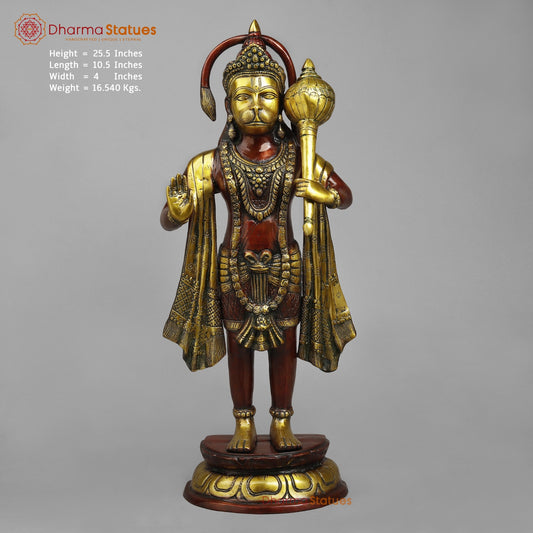 Brass Hanuman Standing Fine , Rich copper Finish 25.5”
