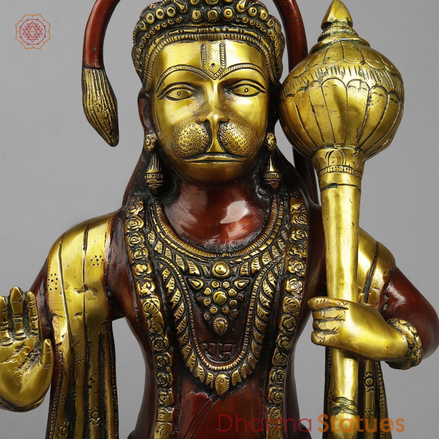 Brass Hanuman Standing Fine , Rich copper Finish 25.5”