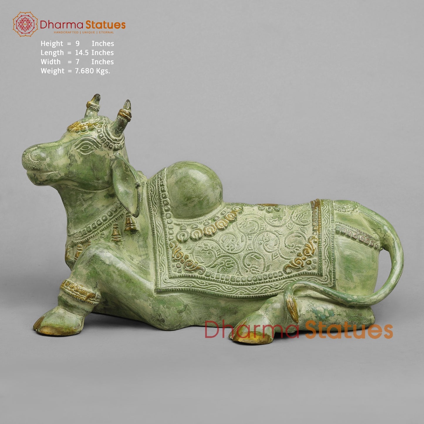 Brass Nandi Seated Fine, Leaf Green Patina 14.5”