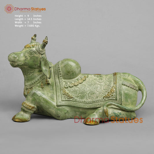 Brass Nandi Seated Fine, Leaf Green Patina 14.5”