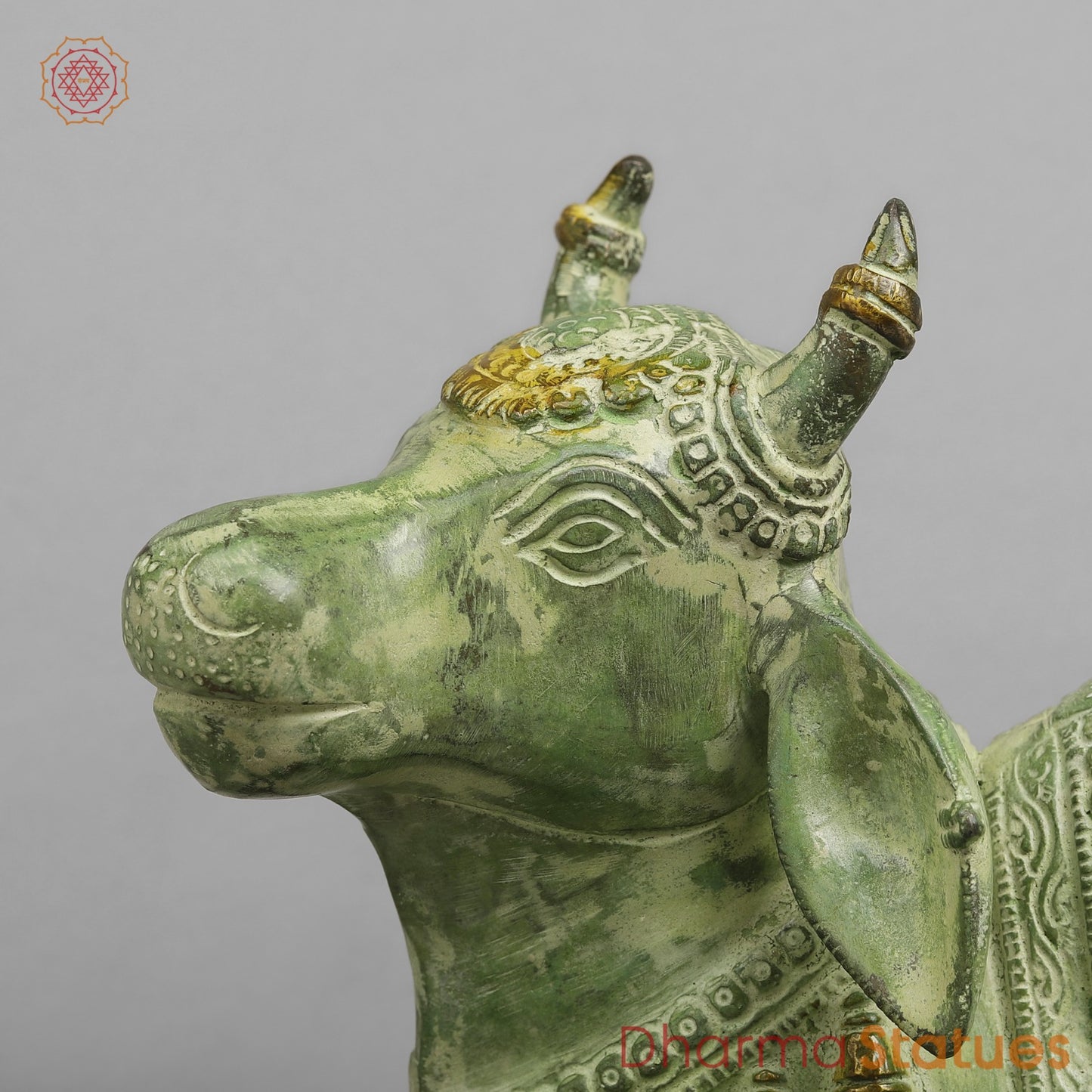 Brass Nandi Seated Fine, Leaf Green Patina 14.5”