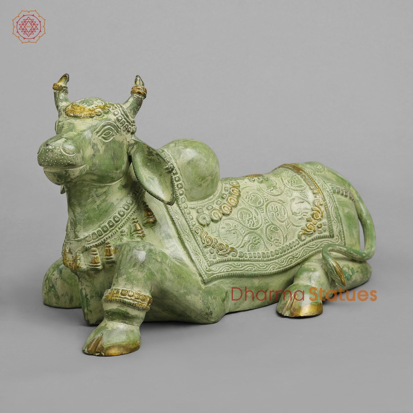 Brass Nandi Seated Fine, Leaf Green Patina 14.5”