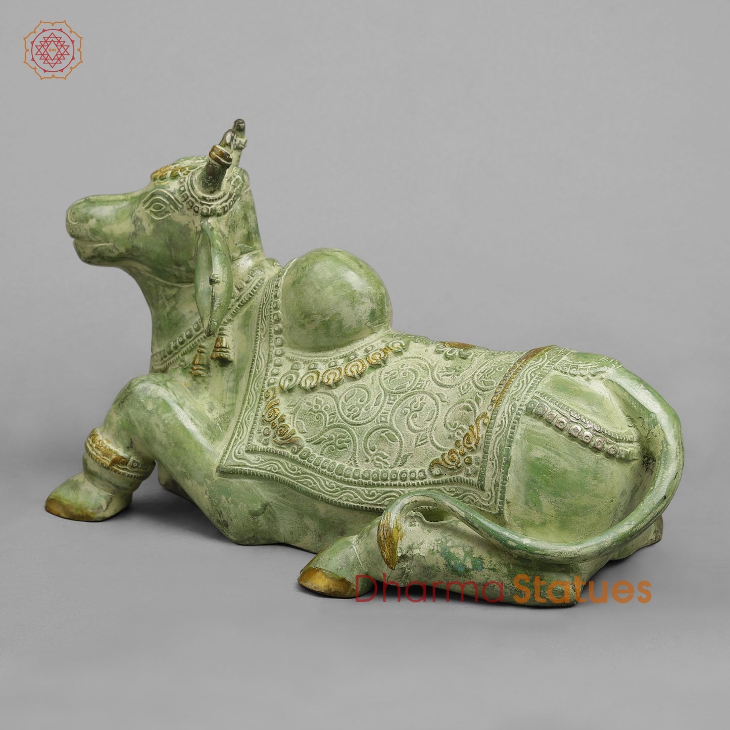 Brass Nandi Seated Fine, Leaf Green Patina 14.5”
