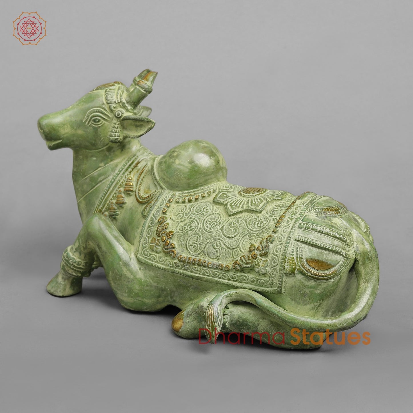 Brass Nandi Seated Fine, Leaf Green Patina 11”
