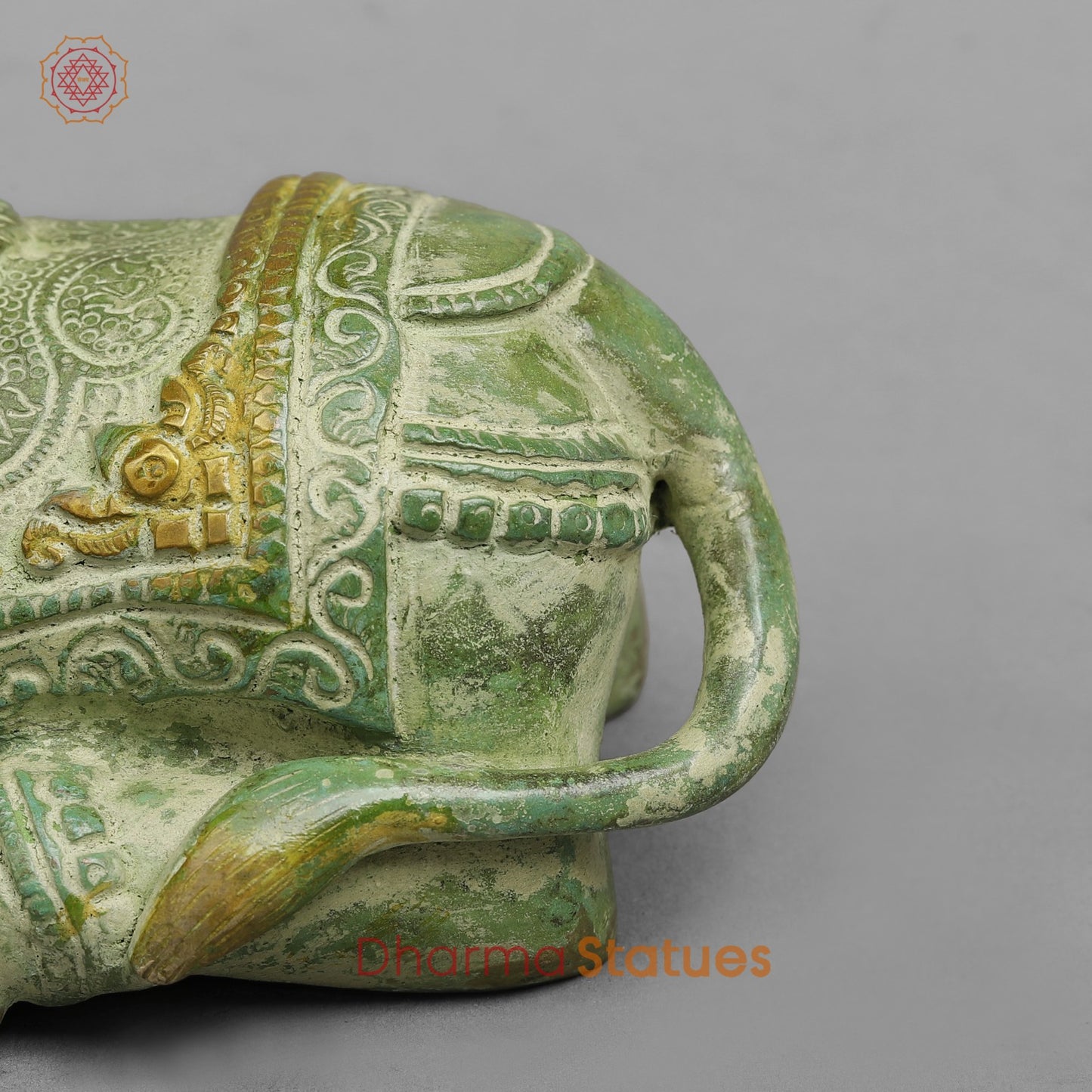 Brass Nandi seated Fine, Leaf Green Patina 8”