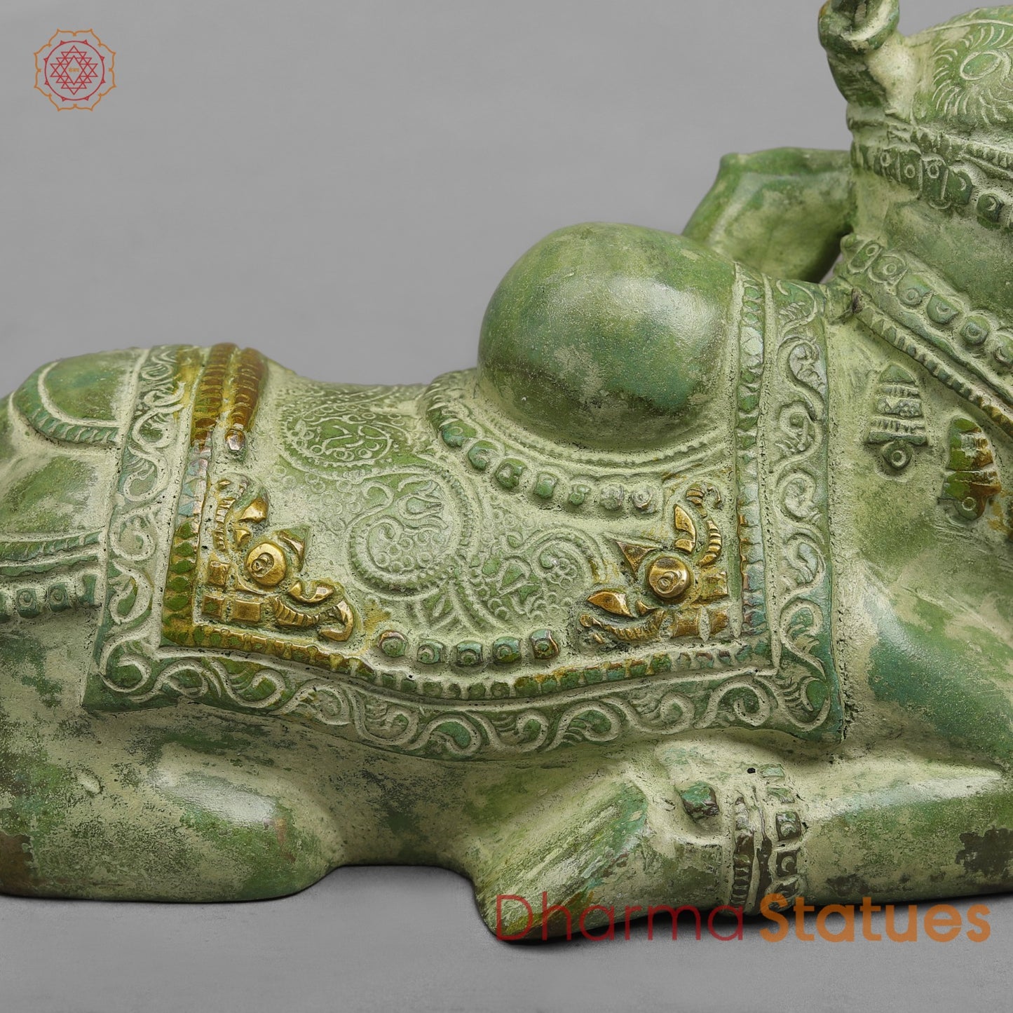 Brass Nandi seated Fine, Leaf Green Patina 8”