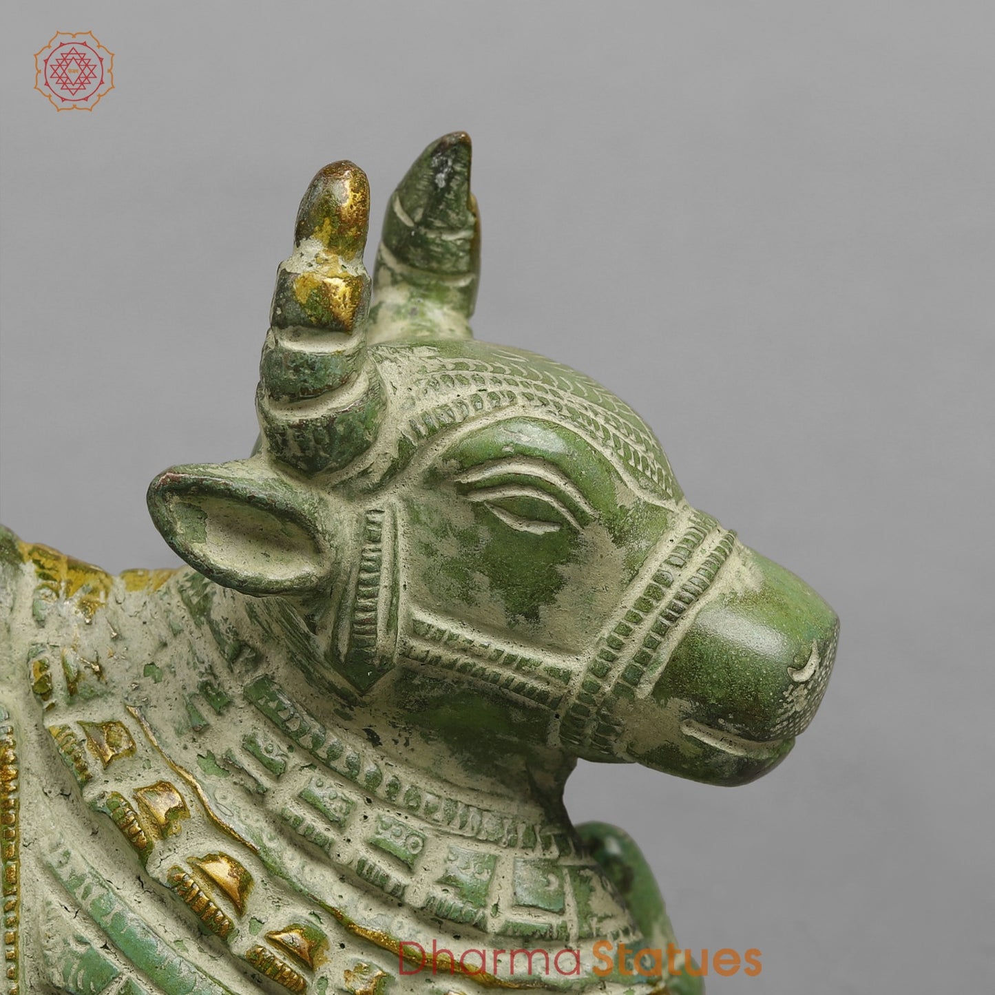 Brass Nandi seated Fine, Leaf Green Patina 7”