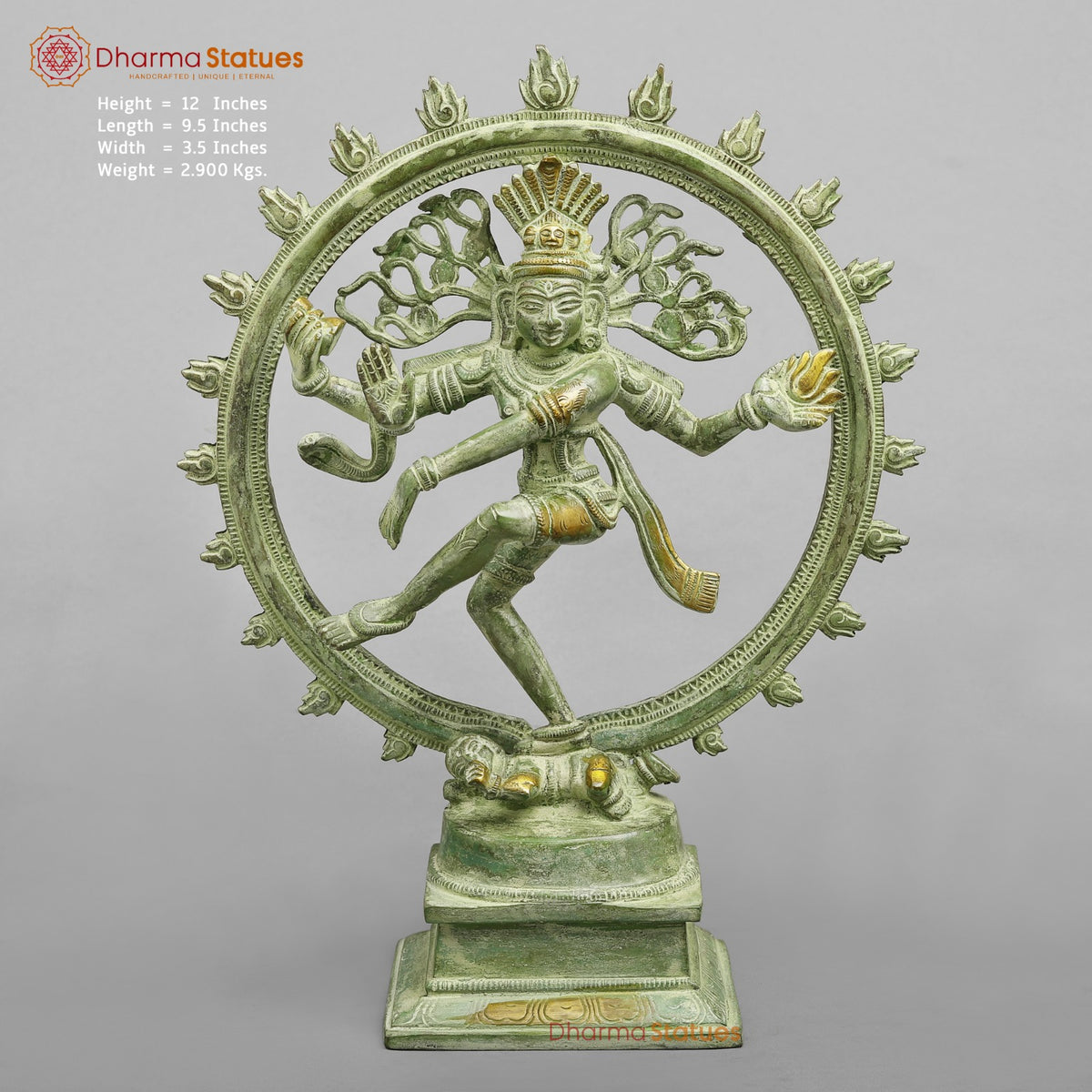 Brass Natraj Fine , Leaf Green Patina 12” – Dharma Statues