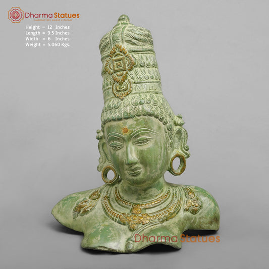 Brass Parwati Bust Fine, Lead Green Patina 12”