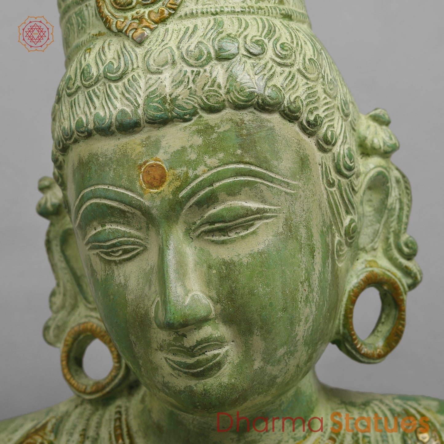 Brass Parwati Bust Fine, Lead Green Patina 12”