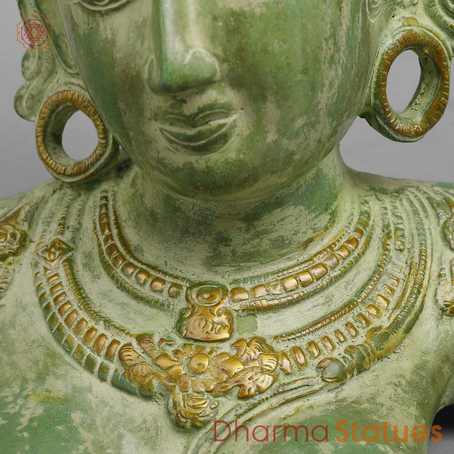 Brass Parwati Bust Fine, Lead Green Patina 12”
