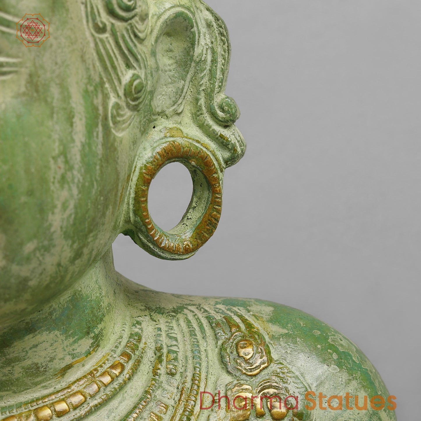 Brass Parwati Bust Fine, Lead Green Patina 12”