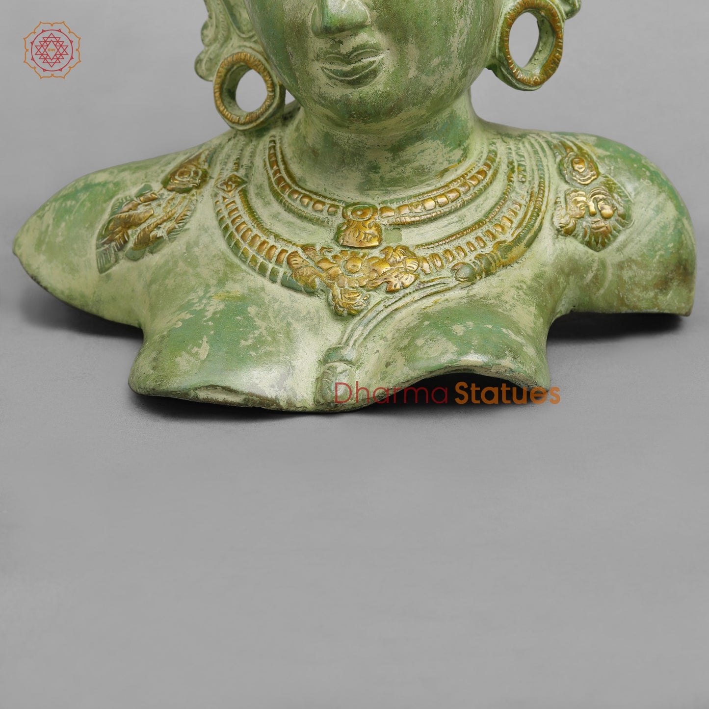 Brass Parwati Bust Fine, Lead Green Patina 12”