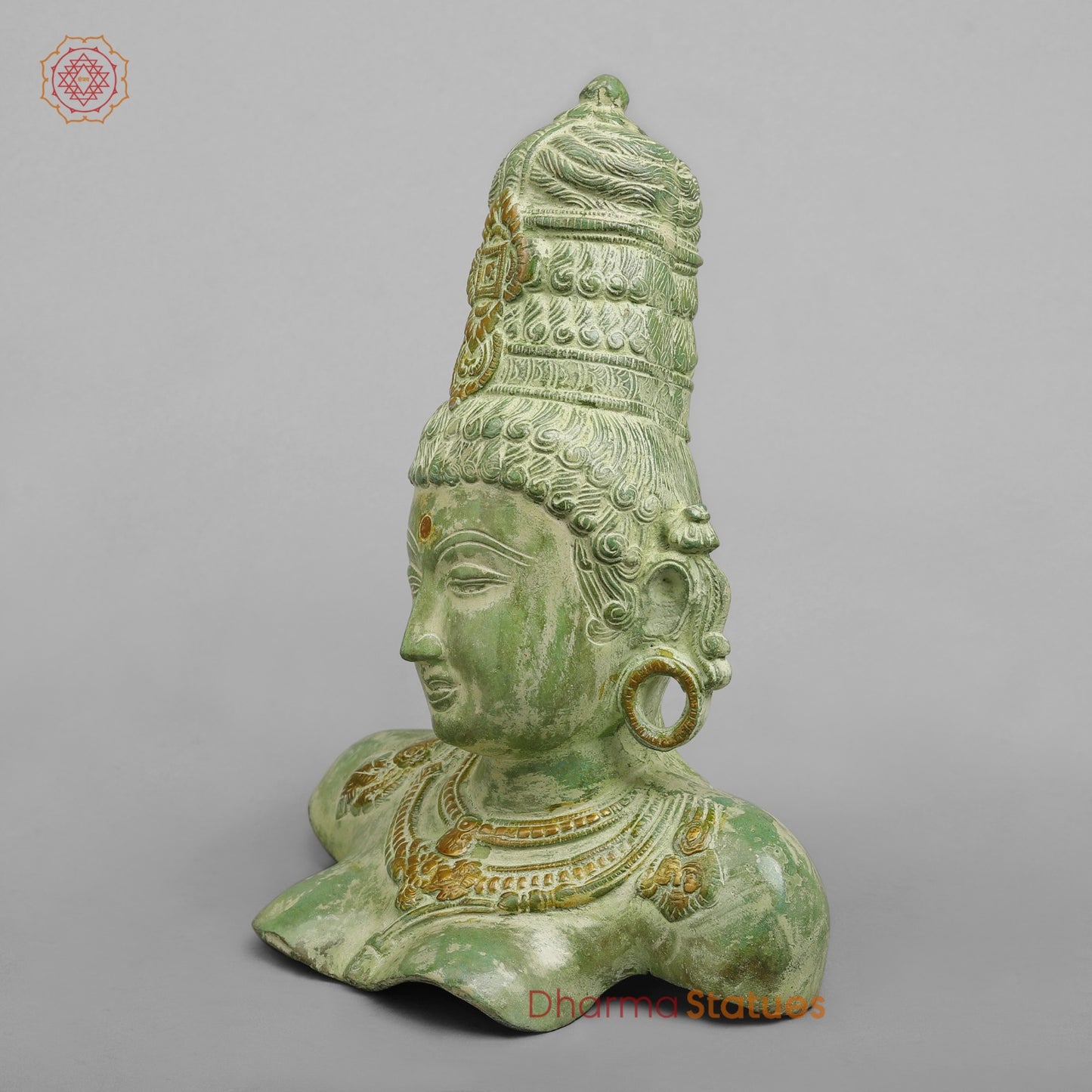 Brass Parwati Bust Fine, Lead Green Patina 12”