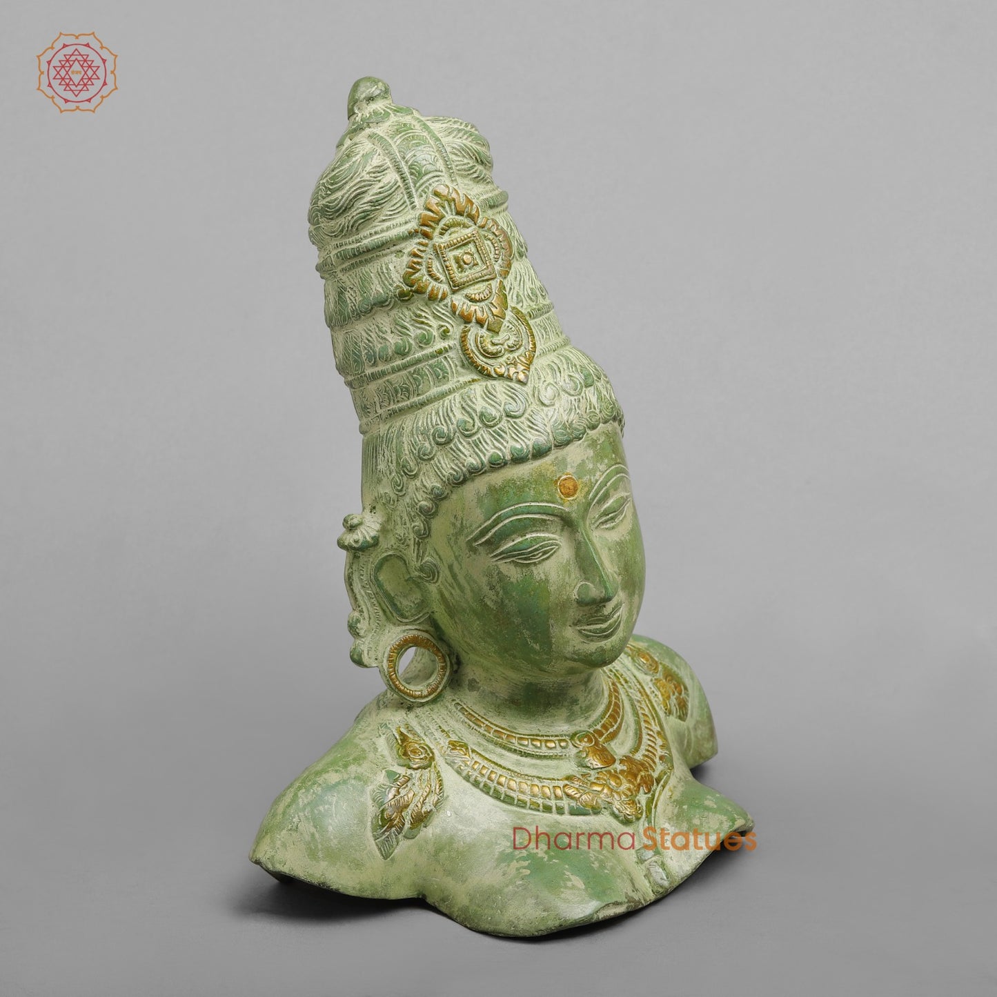 Brass Parwati Bust Fine, Lead Green Patina 12”