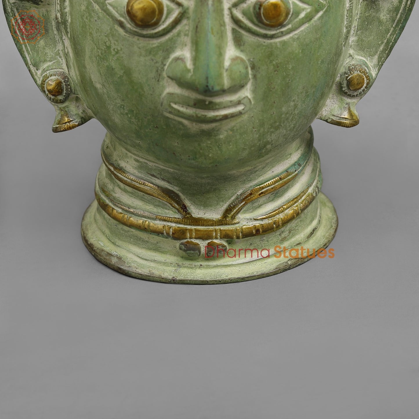 Brass Parwati Head Fine, Leaf Green Patina 7.5”