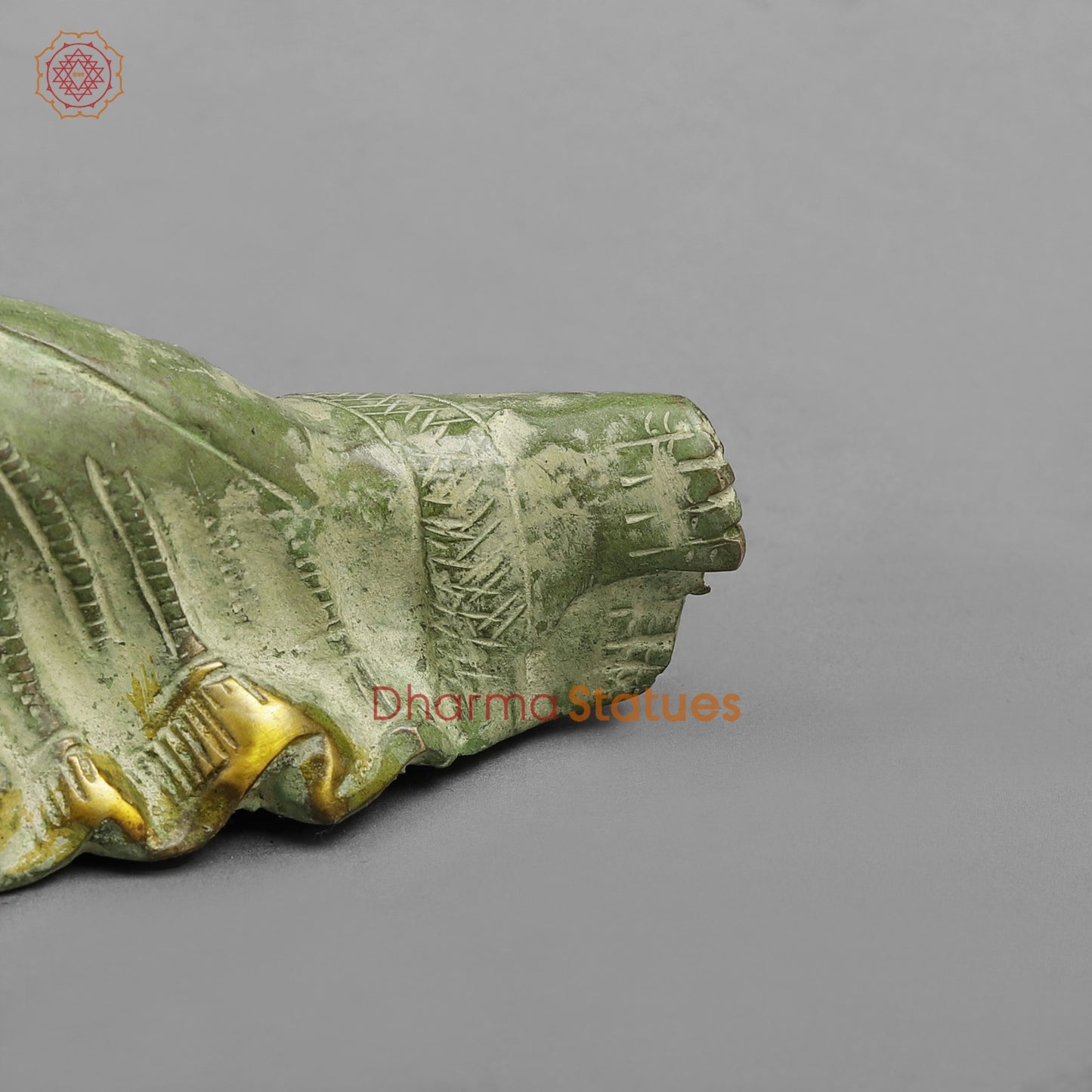 Brass Buddha Resting Fine, Leaf Green Patina 12”