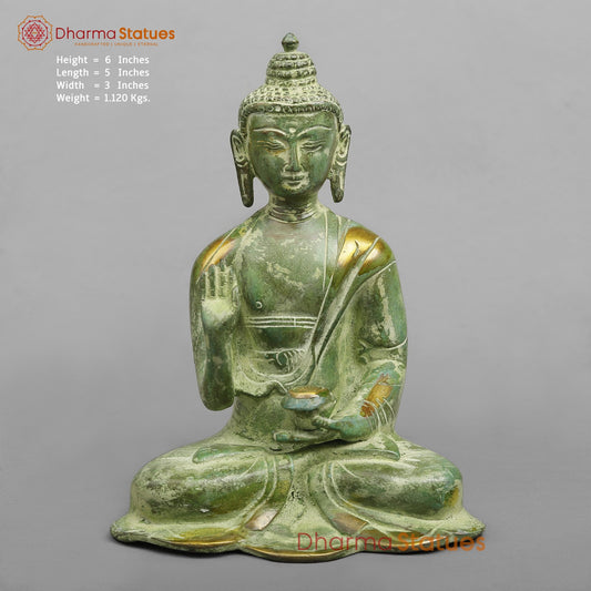 Brass Buddha Seated, Leaf Green Patina 6”