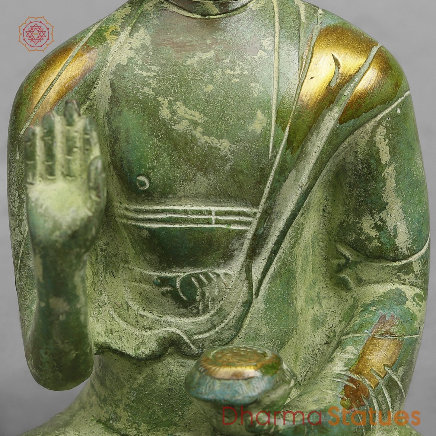 Brass Buddha Seated, Leaf Green Patina 6”