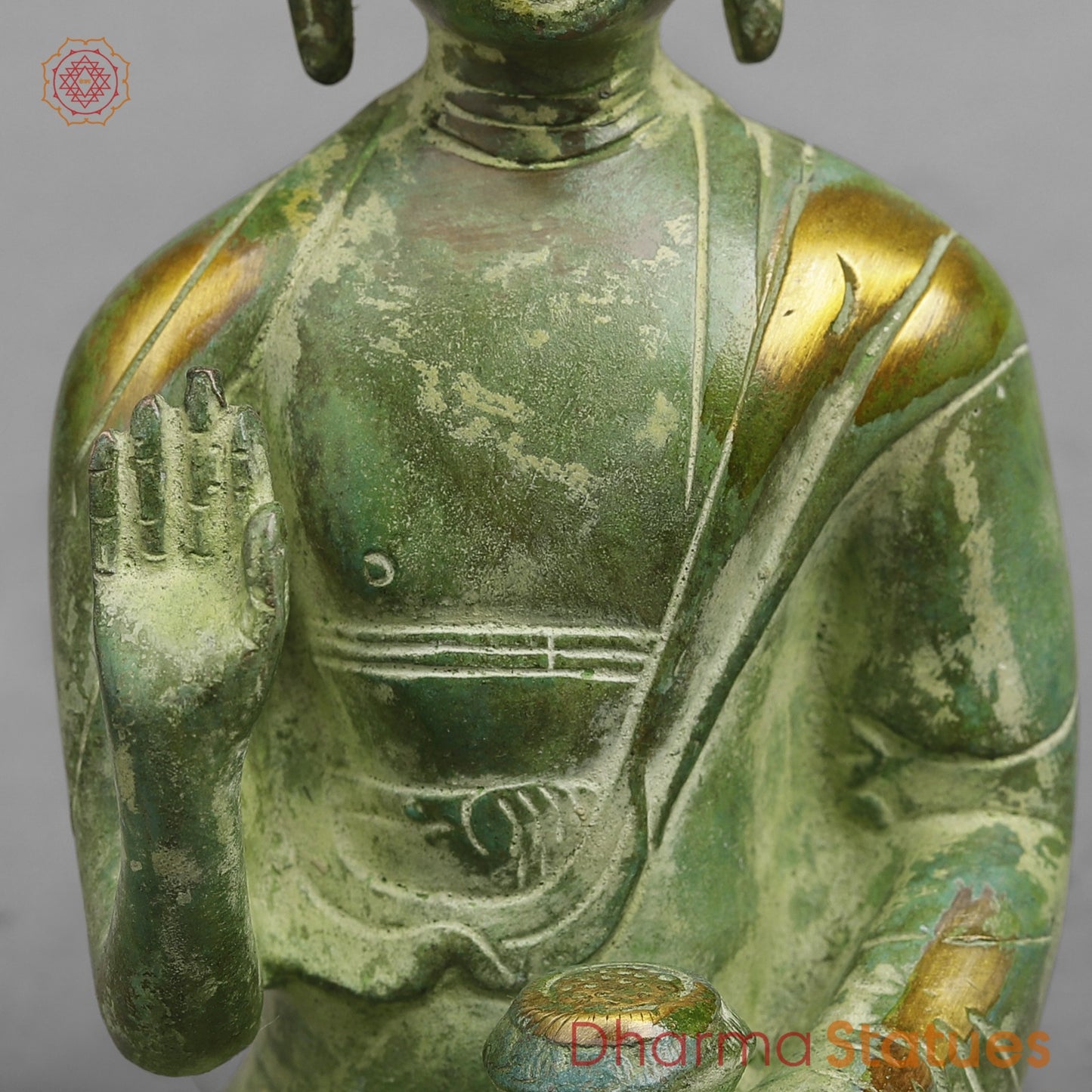 Brass Buddha Seated, Leaf Green Patina 6”
