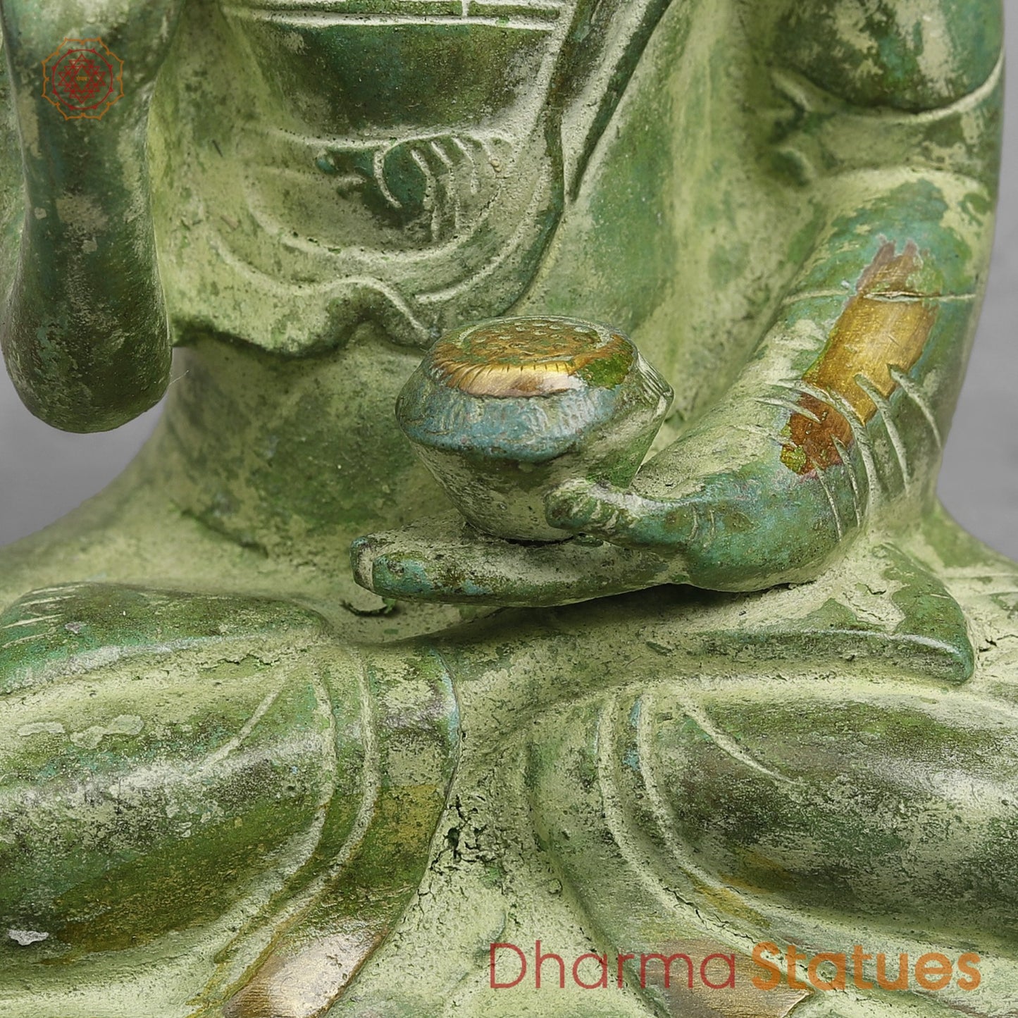 Brass Buddha Seated, Leaf Green Patina 6”