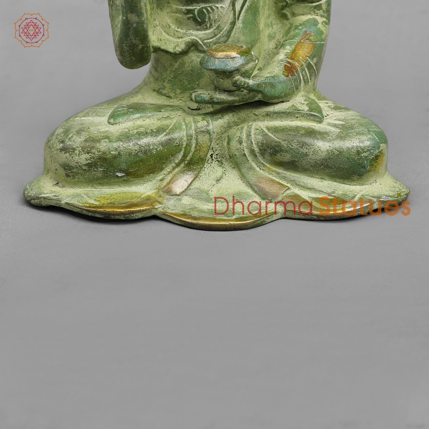 Brass Buddha Seated, Leaf Green Patina 6”