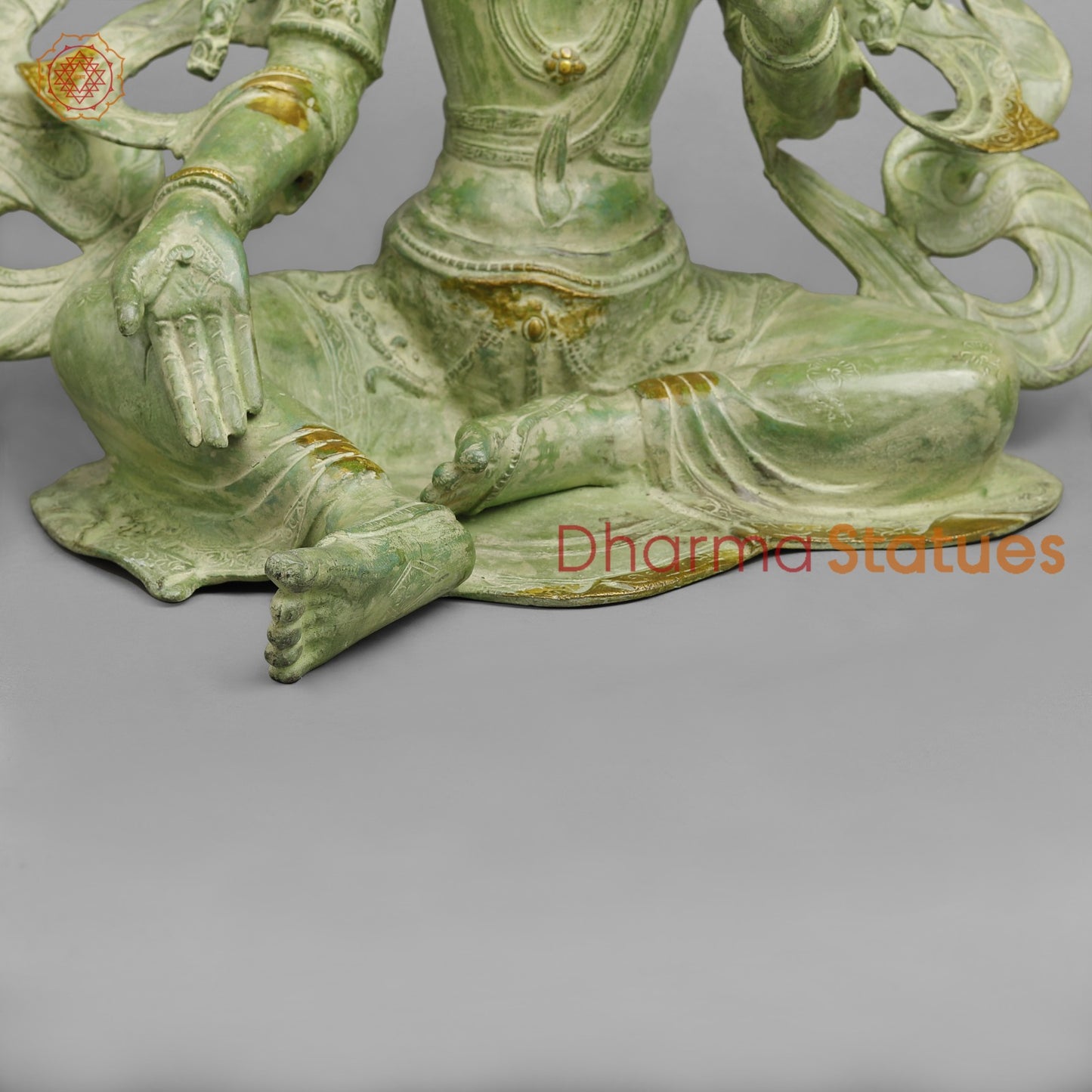 Brass Green Tara Seated with Flowers, Leaf green Patina 18.5”