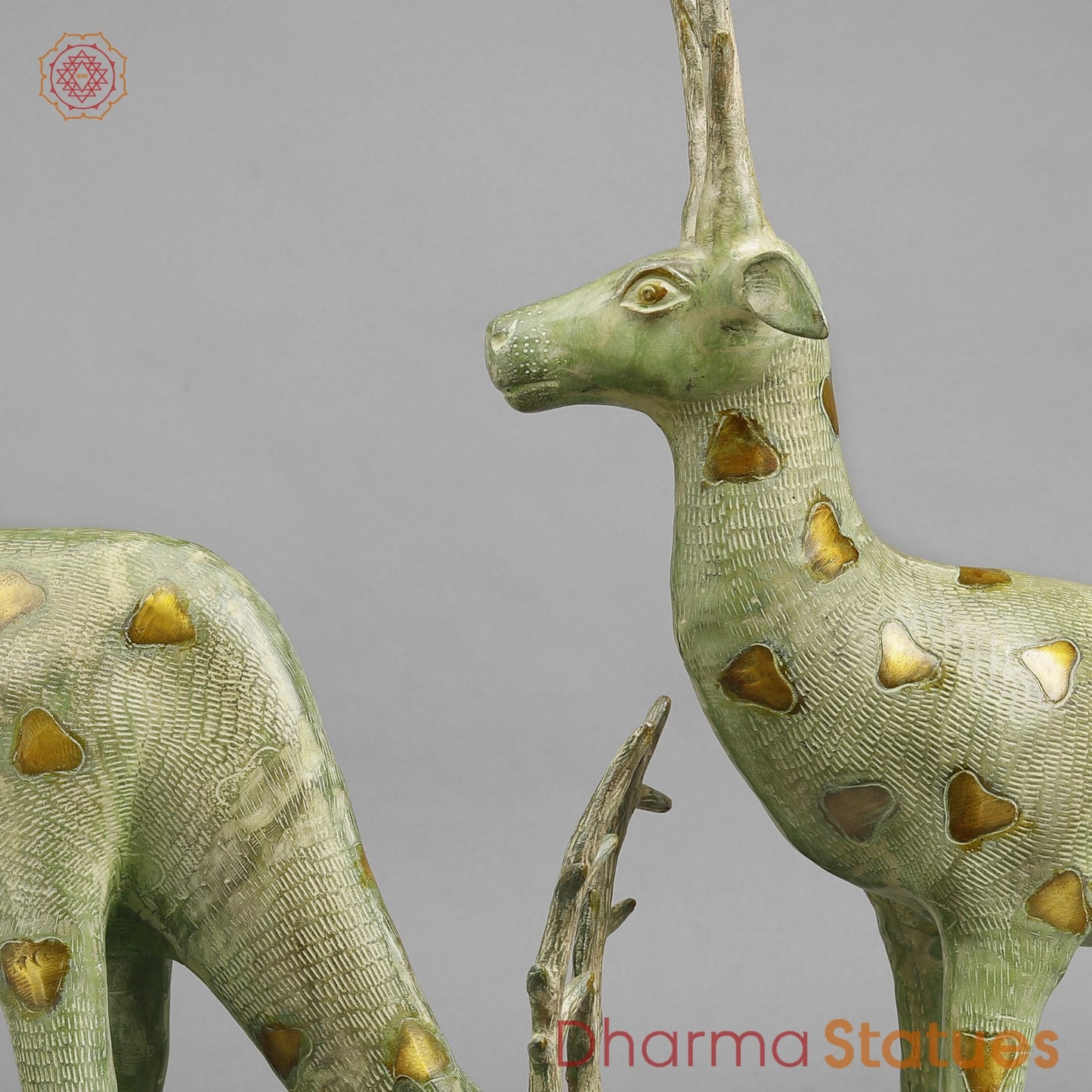 Brass Deer standing, Leaf Green Patina Finish 27”