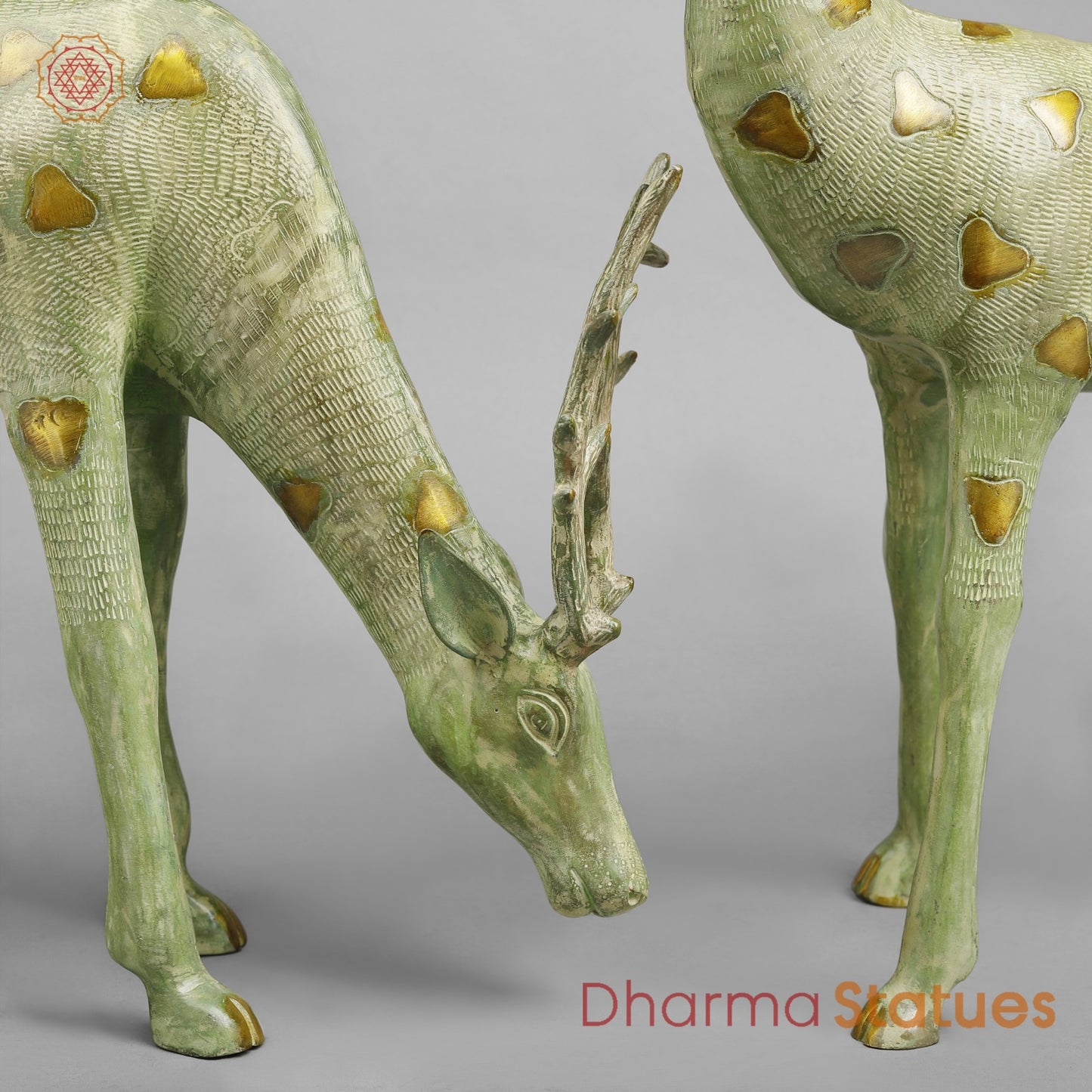 Brass Deer standing, Leaf Green Patina Finish 27”