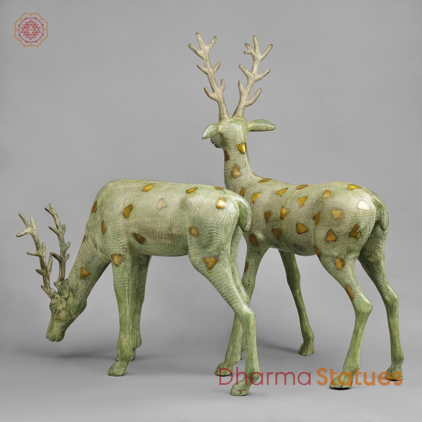 Brass Deer standing, Leaf Green Patina Finish 27”