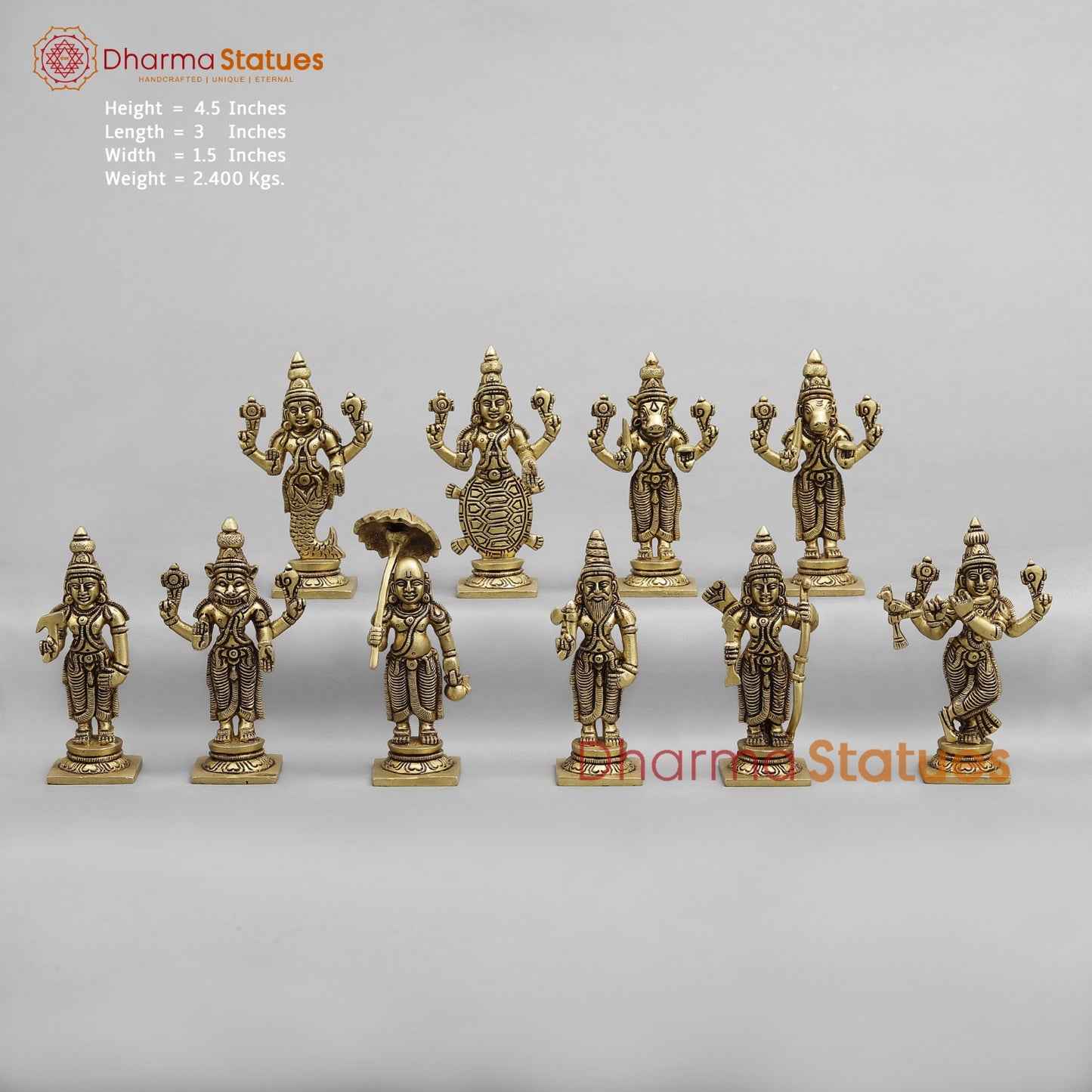 Brass Dasavtar Fine, Golden finish 4.5”