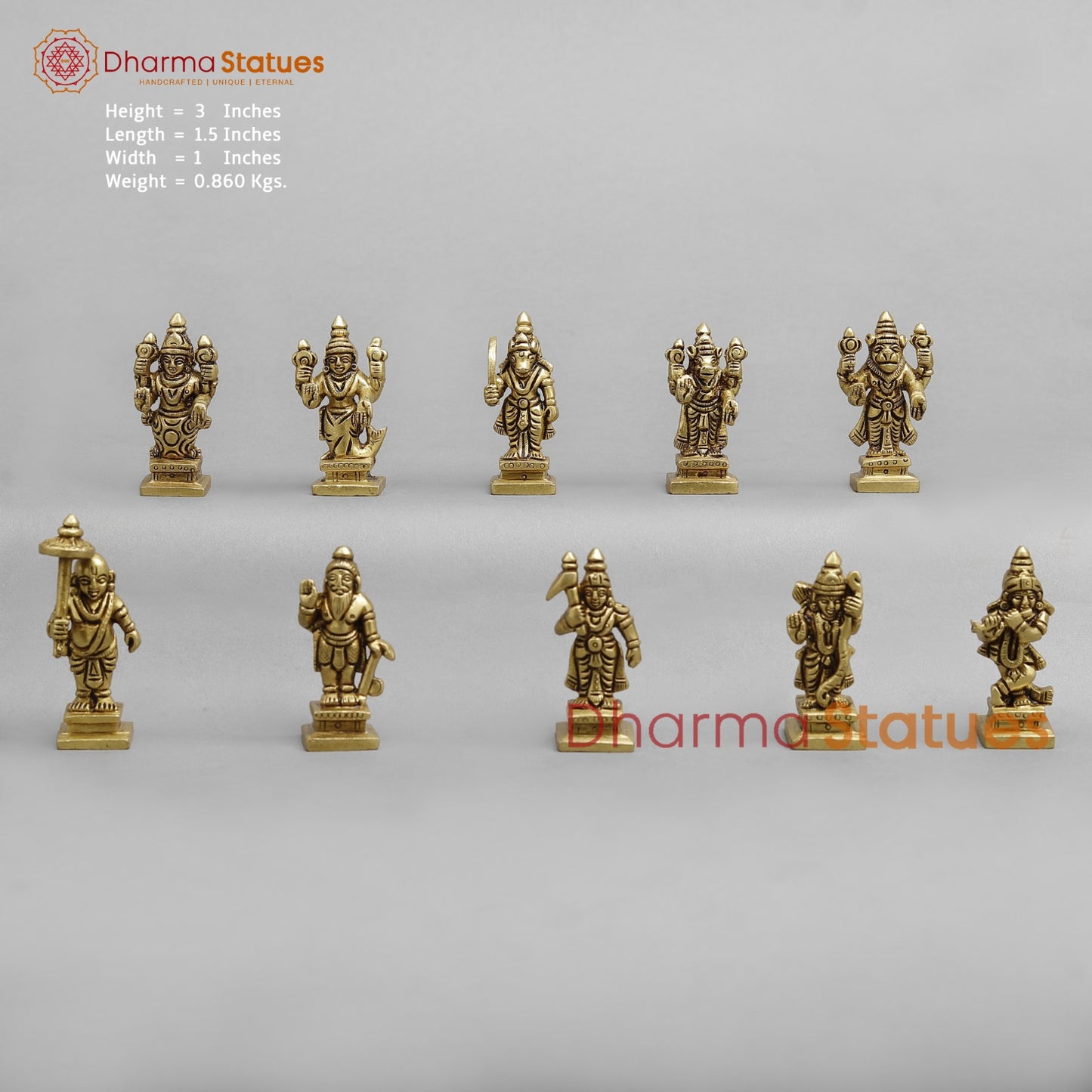 Brass Dasavtar Fine, Golden finish 3”