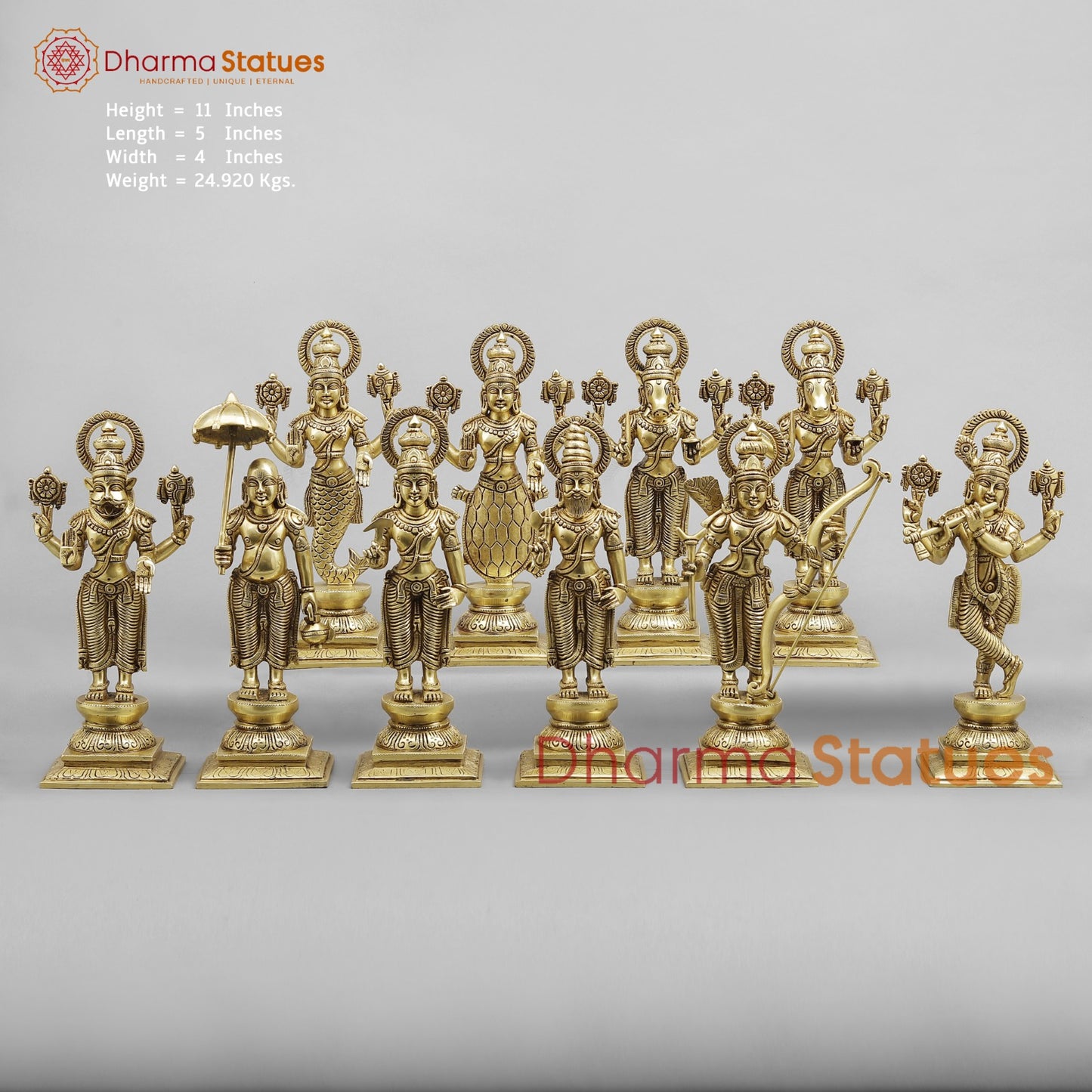 Brass Dasavtar set (Premium Quality), Fine Gold Finish 11”