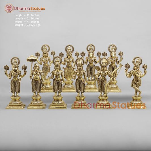 Brass Dasavtar set (Premium Quality), Fine Gold Finish 11”