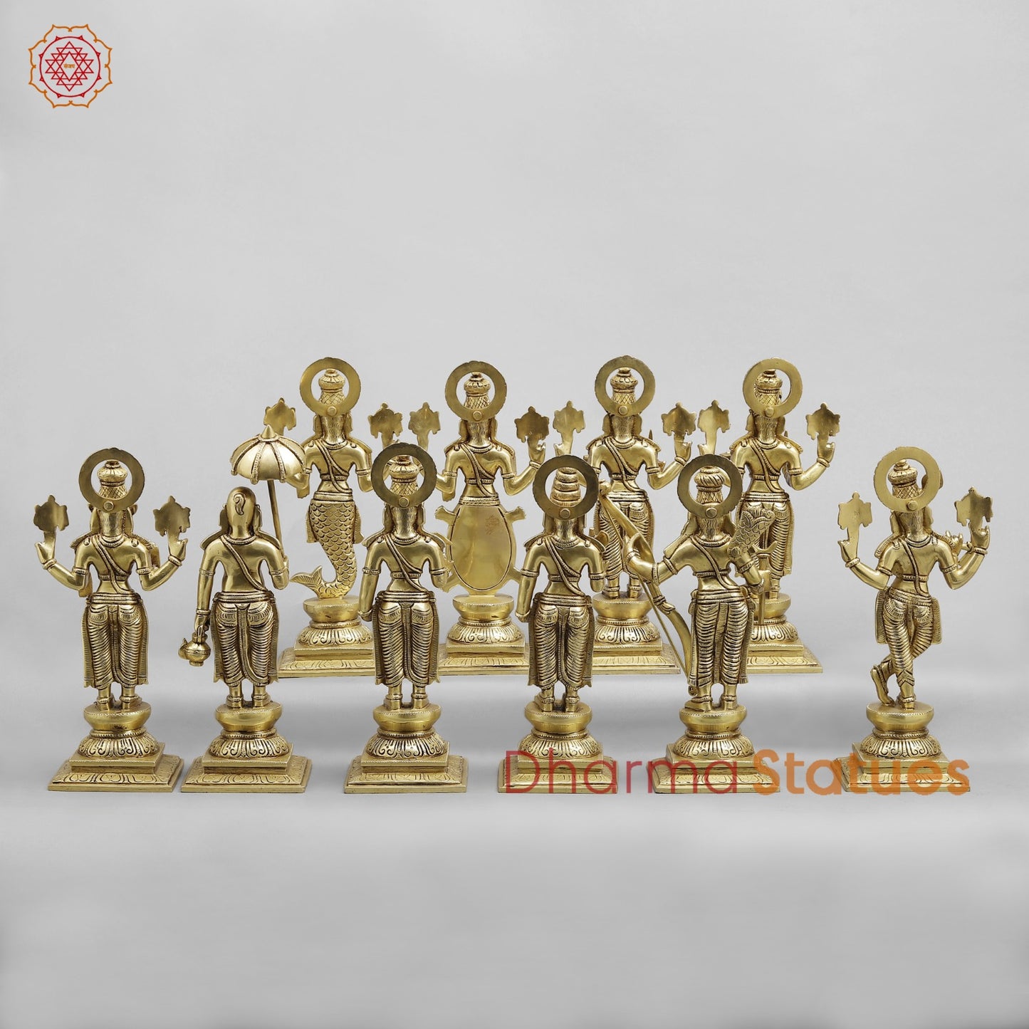 Brass Dasavtar set (Premium Quality), Fine Gold Finish 11”