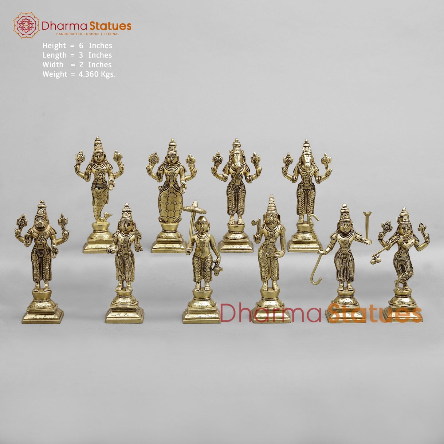 Brass Dasavtar set (Premium Quality), Fine Gold Finish 6”