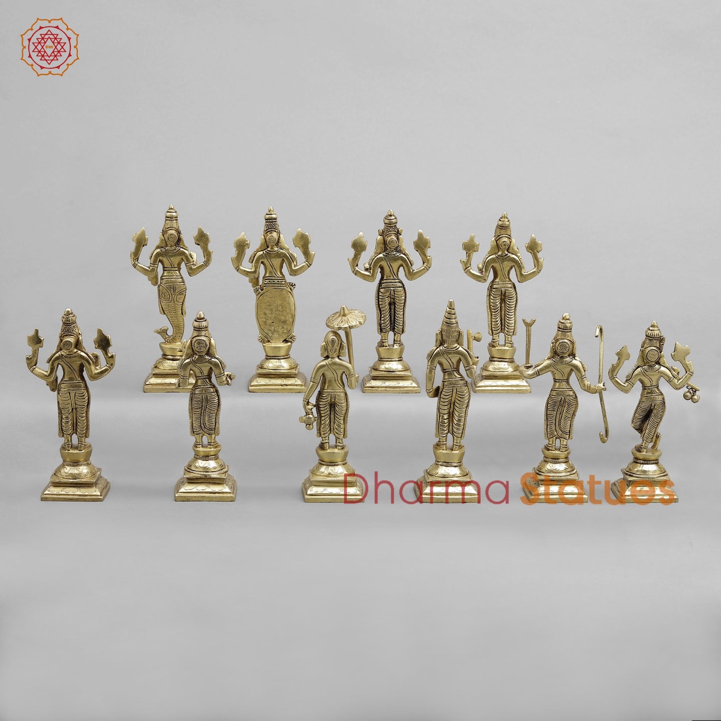 Brass Dasavtar set (Premium Quality), Fine Gold Finish 6”