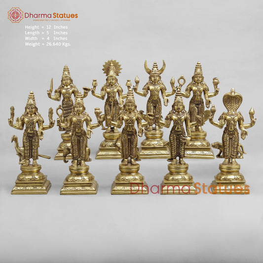 Brass Navgrah standing Fine, Golden finish 12”