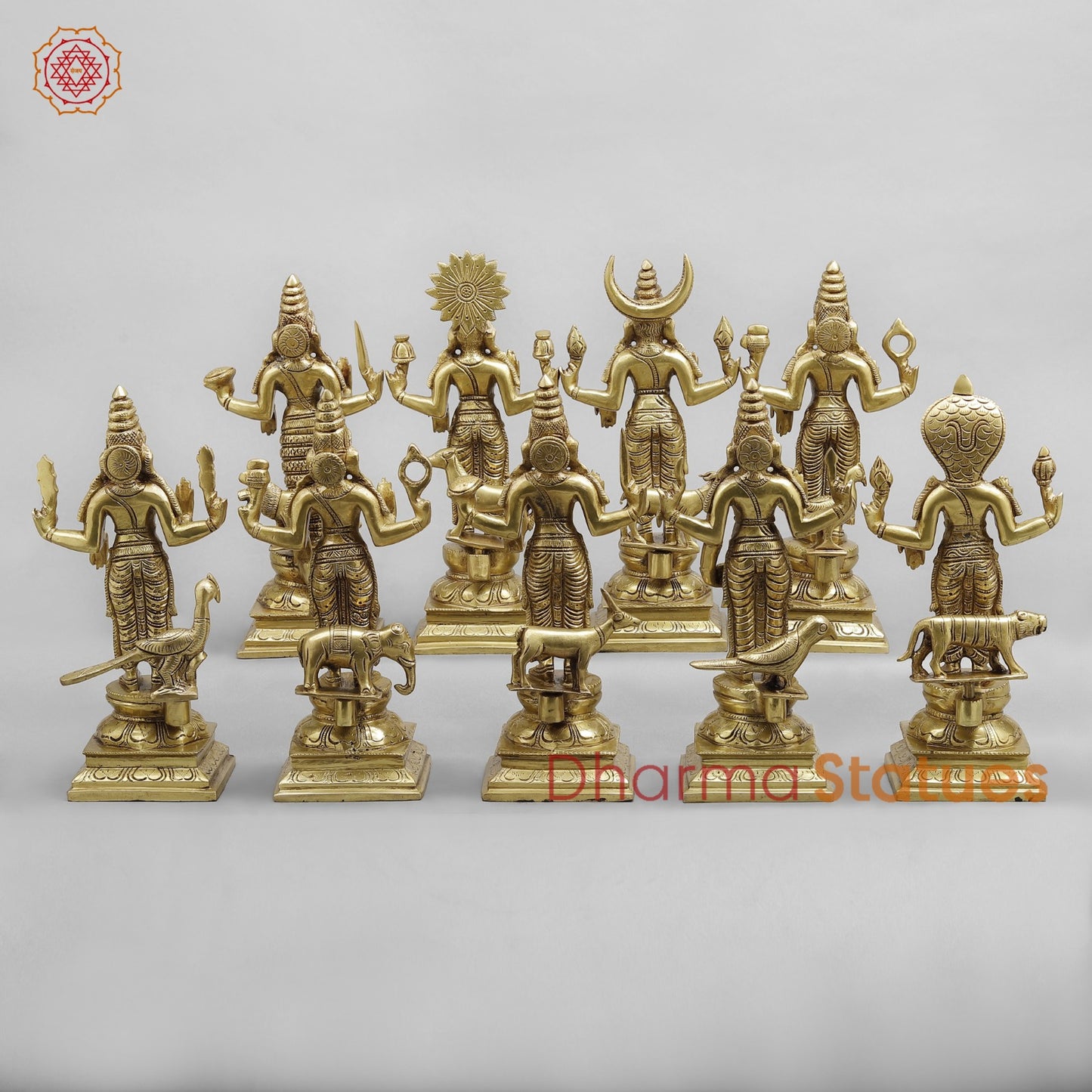 Brass Navgrah standing Fine, Golden finish 12”