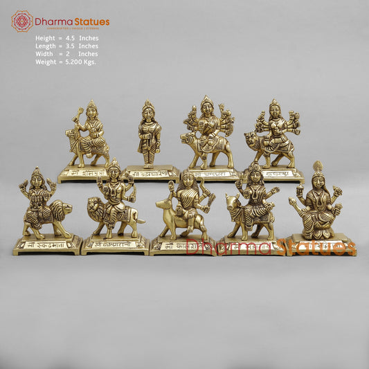 Brass Auspicious Navdurga set Fine, Gold Finish 4.5”